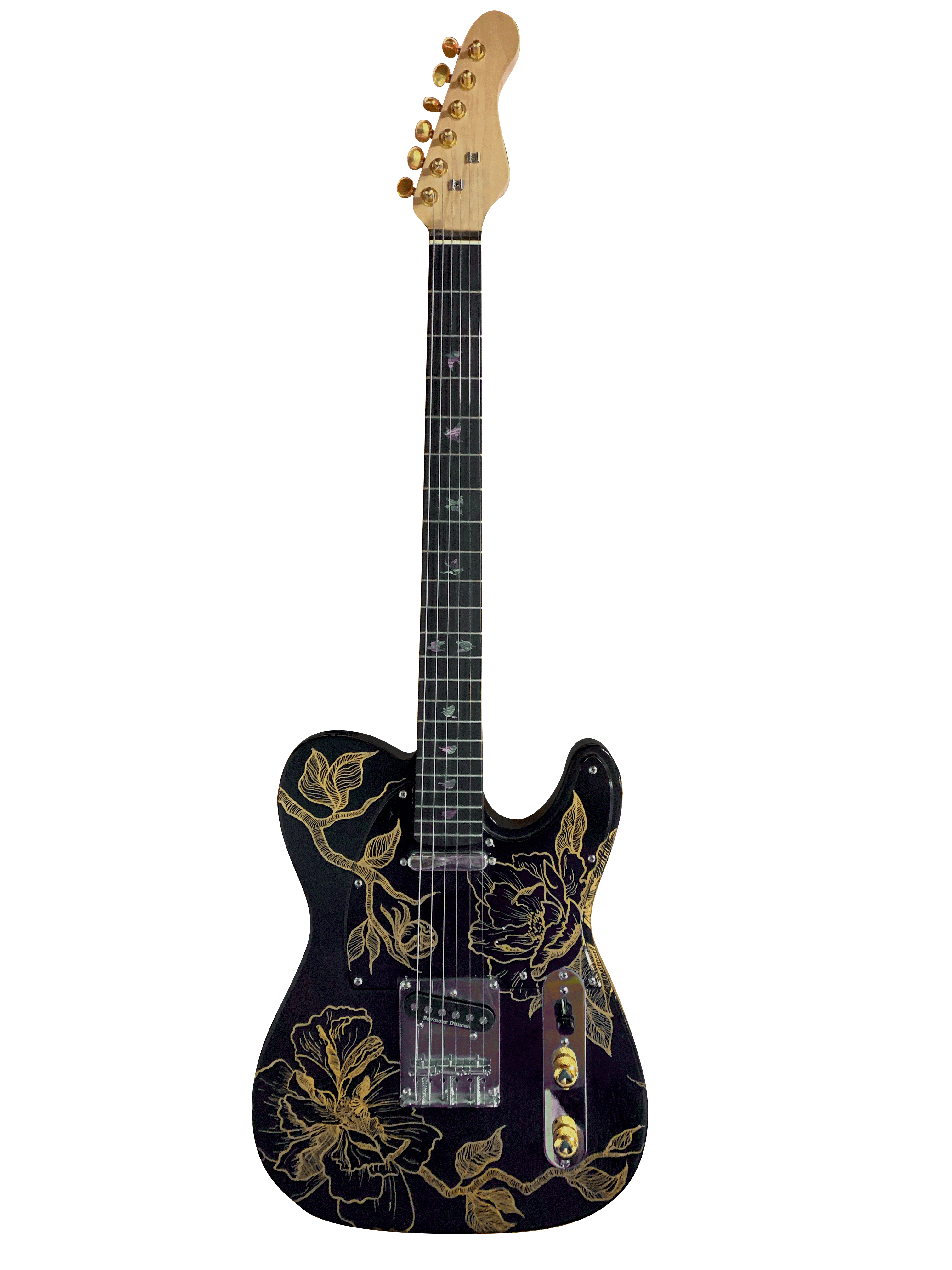 gitarre fender customized black gold flower